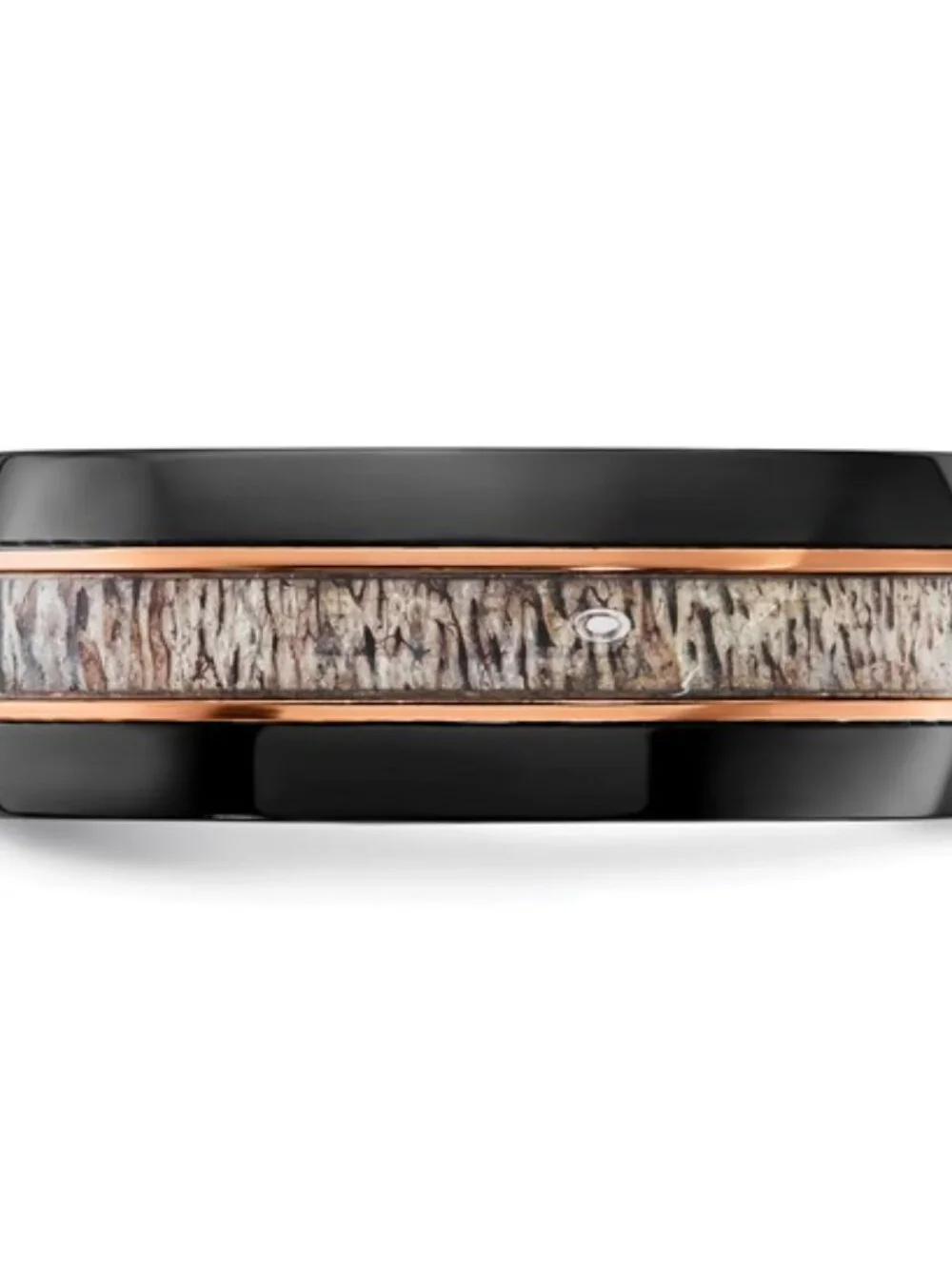 Chisel Black Zirconium Ring 8mm Band Rose Gold Accents & Real Antler Inlay